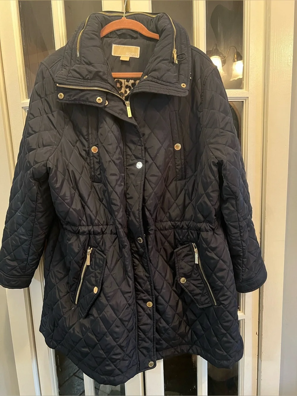 Michael Kors Quilted Navy Puffer Coat with Gold Hardware Plus Size 2X-NWOT